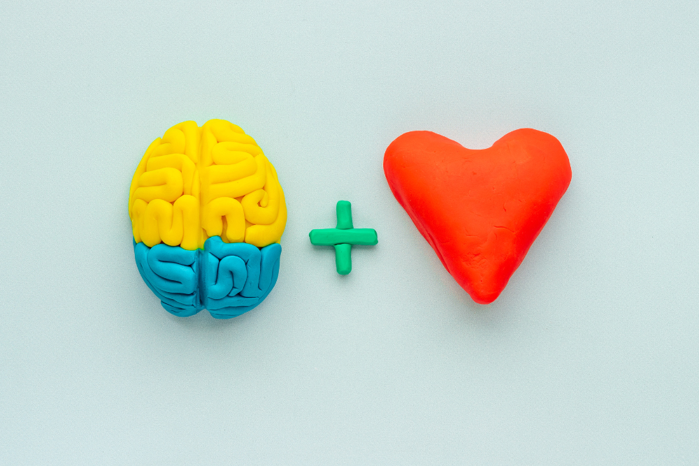 Gut-brain connection symbolized by a brain and heart illustration